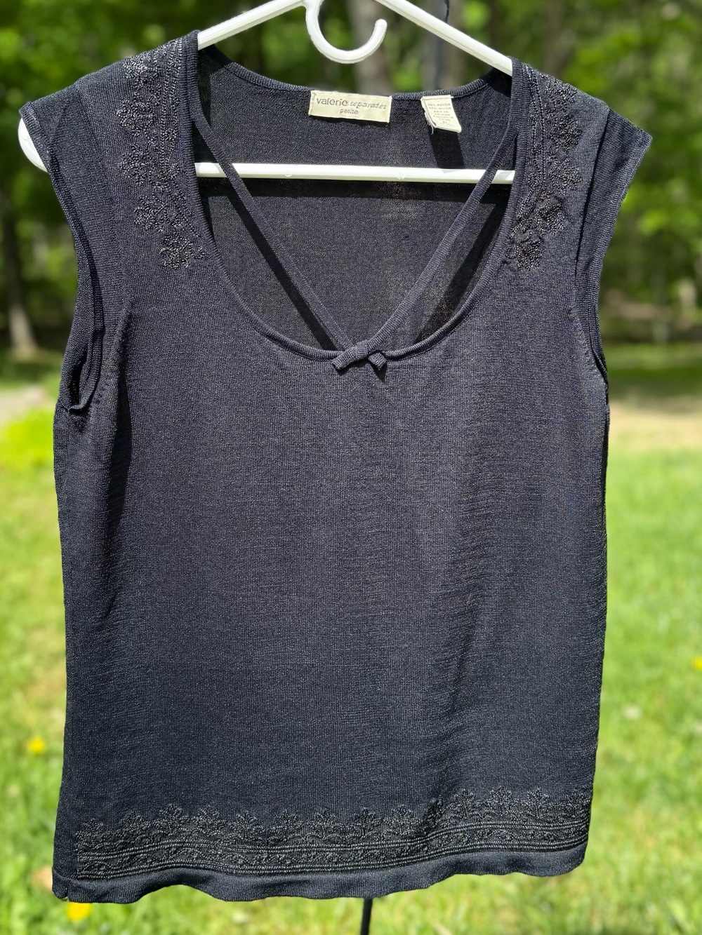 Valerie Stevens Black Sleeveless Knit Tank with Embroidered Accents
